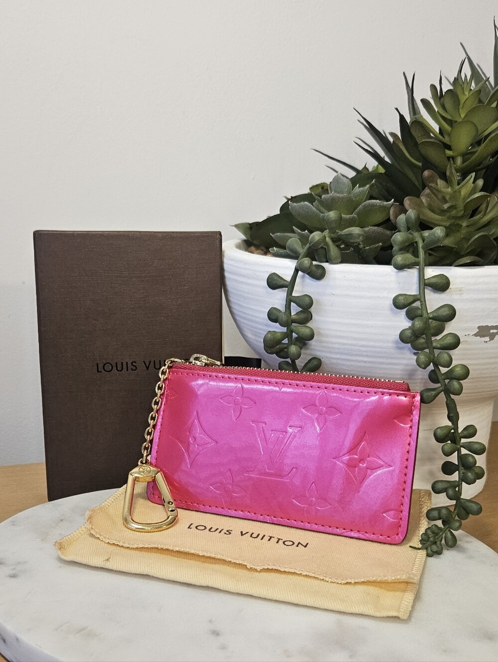 Louis Vuitton Cles Vernis Monogram Key Pouch in Hot Pink ✨️